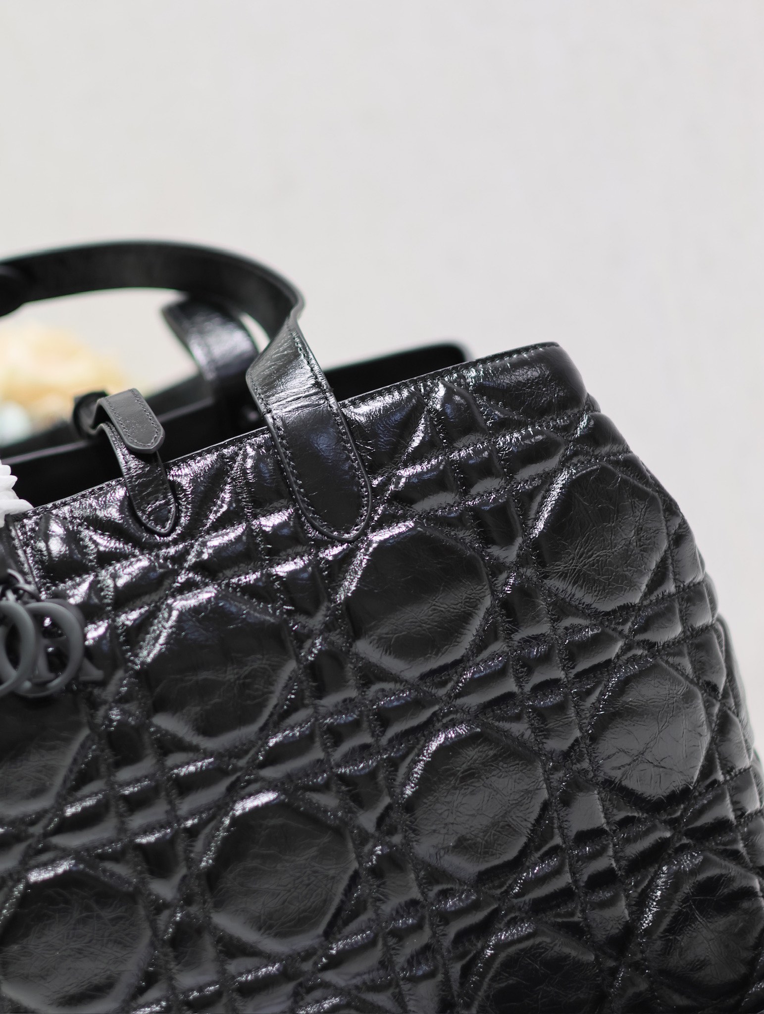 Large Dior Toujours Bag Black Macrocannage Crinkled Calfskin